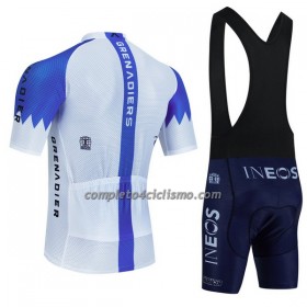 Completo Maglia + Pantaloncino con bretelle 2023 INEOS Grenadiers Manica Corta Bianco Blu